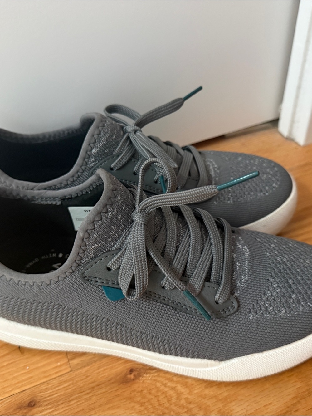 Vessi Gray Knit Lace-Up Flats